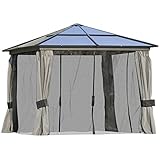 Outsunny Luxus Pavillon Gartenpavillon Gartenzelt Alu Partyzelt mit lichtdurchlässigem PC Dach 295 x 295 x 265 cm Grau