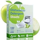 Allisway Spülmaschinen Blätter, Spülmittel Blätter, Waschblätter, Spülmaschinenreinigung, Mehrfach-Fleckenentfernung, Starke Reinigung, Schnell Auflösend, 100 Spülgänge,Duft von grünem Apfel