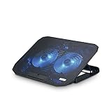 NK Base Refrigeradora Portátil - Ventilador Ordenador Portatil de 12-17' Con Soporte Ajustable 5 Alturas, 2 Ventiladores Silenciosos, 2 Puertos USB, Refrigeración Rápida, Luz LED Azul - Color Negro