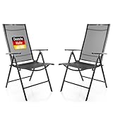 BigDean 2 Stück Gartenstühle dunkelgrau 120 kg belastbar - Balkonstühle Gartenstuhl - Klappstuhl mit 7-Fach Verstellbarer Rückenlehne - hochwertiger Campingstuhl für Balkon, Garten & Terrasse