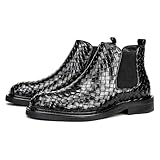 LMUIPMAA Chelsea Stiefel Herren Schwarz Lässig Schlüpfen Auf Kurzschaft Leder Stiefel,Schwarz,47 EU