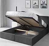 Interbeds Polsterbett Bett Doppelbett mit Stauraum mit Lattenrost Bettkasten Boxspringbett hydrophob gepolsterter Bettrahmen (Anthrazit, 120x200cm)
