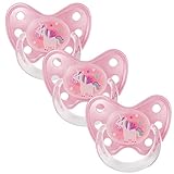 Dentistar® Latex Schnuller 3er-Set – Größe 3 ab 14 Monate – Zahn- & kieferfreundlicher Latexschnuller mit Dental-Stufe – Weiß mit Einhorn-Motiv – BPA-frei – Made in Germany
