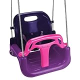 Montafox Kinderschaukel Babyschaukel 3 in 1 verstellbar mitwachsend Kinder Schaukel mit Rückenlehne Anschnallgurt, Farbe:lila