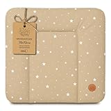 Wickelauflage Wickelunterlage abwaschbar und wasserdicht 75x72 cm - Wickelmatte zum Auflegen auf Wickeltisch Wickelaufsatz Wickelkommode oder Waschmaschine changing mat 75 x 72 Beige mit Weiß Sternen