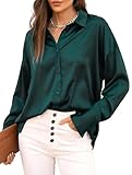 Jhsnjnr Satin Bluse Longsleeve Damen Elegant Seide Glänzend Bluse Sommer Business Oberteile mit Knöpfen V-Ausschnitt Hemd