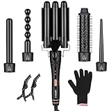 Evolure 5-in-1 Lockenstab Set - Keramik-Technologie - 5 Aufsätze: Waver 25 mm, Curl Brush 38 mm, 30 mm Zylinder, 20 mm Kegel, 25 mm Bubble - LCD Display – 180°C/210°C - Hitzehandschuh & Haarclips