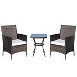 Outsunny Polyrattan Gartenmöbel Set, Outdoor Lounge Balkonmöbel für 2 Personen, 3-teilig Sitzgruppe, 2 Stühle, Tisch Sitzkissen, Gartenlounge für Garten, Terrasse, Balkon, Braun