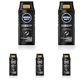 NIVEA MEN Deep Shampoo, Shampoo gegen fettige Haare mit Aktivkohle, revitalisierendes Männer Shampoo für ein langanhaltendes Frischegefühl, veganes Shampoo für Tiefenreinigung (250 ml) (Packung mit 5)