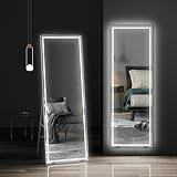 Dripex Ganzkörperspiegel mit Beleuchtung LED Wandspiegel 3 Lichtfarbe einstellbar dimmbar Standspiegel mit Touch-Schalter Groß 150 x 40 cm