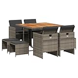 vidaXL Garten Essgruppe mit Kissen 9-TLG., Gartenmöbel Set Sitzgruppe, Essgarnitur Gartengarnitur, Terrasse Balkon Möbel Garnitur, Grau Poly Rattan
