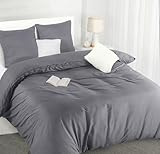 Utopia Bedding Bettwäsche 155x220 - Mikrofaser Bettbezug 155x220 cm + 2 Kissenbezüge 80x80 cm - Grau