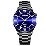 Fycakly Business Steel Belt Watch Kalender für Herren, wasserdichte Sportuhr für Herren Luxus Herrenuhren Solar Uhr (D, One Size)
