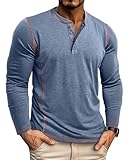 LAOARA Herren Langarmshirt Longsleeve Henley Shirt Herren Langarm T Shirt Longshirt mit Knopfleiste Slim Fit Tops Blau XL