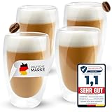 Lemontree 4er Set große Latte Macchiato Gläser 450ml - doppelwandige Gläser, Design Kaffeetassen, Teegläser hitzbeständig, Cappuccino Tassen aus Borosilikatglas
