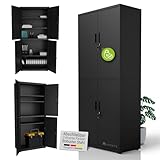 Juskys Aktenschrank aus Metall – 180x80x40 cm abschließbarer Büroschrank aus Stahl mit 3 verstellbaren Einlegeböden, höhenverstellbare Füße - Schwarz