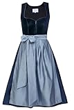Edelnice Trachtenmode Exklusives Designer Midi Dirndl Luna Samt blau inkl. Dirndlschürze Gr. 32-54 (DE/NL/SE/PL, Numerisch, 40, Regular, Regular, Blau)