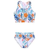 Perfashion Mädchen Zweiteilige Badeanzüge Tankini Sets Bademode Badeanzug Strand Sport, Tropical Blue Y44, 8-9 Jahre