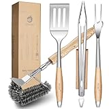 TIVOLI Grillbesteck Set 4Pcs Grillset Grill Zubehör für Männer Premium 4-teiliges BBQ Set Grillzange, Pfannenwender, Grillbürste, Grillgabel für EIN perfektes BBQ (BBQ Set 1)