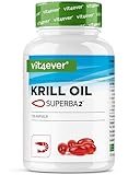 Krill Öl - 120 Kapseln - Markenrohstoff: Superba Antarktis Krillöl - Reich an EPA + DHA + Astaxanthin + Phospholipide + Omega 3 Fettsäuren - Aus nachhaltigem Anbau