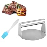 Miayical Burgerpresse, Hamburger Presse, Smasher Hamburger, Edelstahl Burger Smasher, Round Burger Pattie Presse, mit Pinsel, für Leckere Hamburger, Patties, BBQ, Antihaft, Leicht zu Reinigen, 1PC