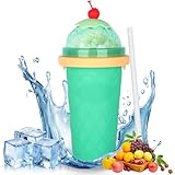 CIOXSOIO DIY Slush Becher, Silikon Squeeze Cup mit 2-in-1 Strohhalm und Löffel, Slush Eis Becher zum Kneten Smoothie Pinch Ice Cup, DIY Slushy Maker Cups, Hellgrün