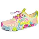 IceUnicorn Badeschuhe Junge Barfußschuhe Kinder Strandschuhe Mädchen Atmungsaktiv Wanderschuhe Traillaufschuhe(GelbRosa,28EU)