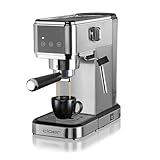 Cloer 5829 Espresso-Siebträgermaschine, Espressomaschine mit Aufschäumer, 20 Bar, schmales Design,1-2 Tassen Espresso, Cappuccino,Latte Macchiato,Sicherheitsabschaltung,1 Liter Wassertank,1350W