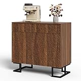Eleganz Sideboard Kommode 80×40×78cm: Schubladenschrank Metallbeine, 2 Schubladen & 2 Türen, Grifflose Anrichte für Wohnzimmer & Esszimmer