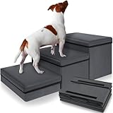OUUTMEE Haustiertreppe 3 Stufen Hundetreppe Zusammenklappbar mit Stauraum,Hundetreppe Bett für Betten,Sofas, Treppe für Alte Katzen Hunde, Maximale Tragfähigkeit 30 kg,Grau