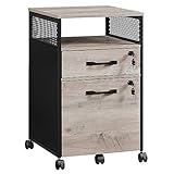VASAGLE Rollcontainer, Aktenschrank mit 2 Schubladen, mobiler Büroschrank mit Rädern, offenes Fach, Hängeregistratur, Stahlgestell, Industrie-Design, greige meliert-tintenschwarz OFC077B02