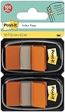Post-it Index Haftstreifen, Standard, Orange, 25.4 mm x 43.2 mm, 50 Haftstreifen pro Spender, 2 Spender - Für Dokumente und Wichtige Informationen