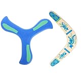 fufupaw 2 Stück Boomerang, Bumerang, Blauer Leucht Boomerangs und Holz-Bumerangs, für Alle Altersgruppen, Perfekt für Outdoor Spiele, Partys und Mehr