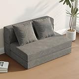 DSNAPE Schlafsessel mit Bettfunktion, 5 in 1 Klappbar Schlafsofa 99 cm Breit Bettsofa mit Kissen & Seitentaschen, Bodenmatratze für Wohnzimmer Schlafzimmer Büro Gästezimmer, Dunkelgrau