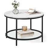 VASAGLE Couchtisch, Wohnzimmertisch, Sofatisch, für Wohnzimmer, mit Glasplatte, viel Stauraum, einfacher Aufbau, moderner Stil, marmorweiß-tintenschwarz LCT072W13