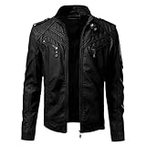 PHJTOMK Herren Kunstlederjacke Stehkragen Motorrad Lederjacken Casual Reißverschluss Biker Mantel, Schwarz , 3XL