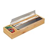 Relaxdays Folienspender für Schublade, für Alufolie & Frischhaltefolie, Bambus & Edelstahl, HBT: 5,5x39,5x13cm, natur