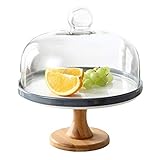 IUokLU Käseplattenabdeckungen Tortenständer Haushalts-Tortenschachtel Restaurant Brot Dessert Verkostungstablett Glaskuppel Obststaubschutzabdeckung,Grau - 28 x 28 x 30,5 cm