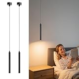 ACMHNC LED Pendelleuchte, 2 Stück Zylinder Hängelampe Schwarz für Schlafzimmer Nachttisch Wohnzimmer, Moderne Hängeleuchte 230V Pendellampe Höhenverstellbar, Warmweiß, 30cm