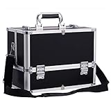Kosmetikkoffer Groß Schminkkoffer Make up Koffer Beauty Case Friseurkoffer Nagelkoffer Multikoffer mit Tragegurt für Friseure und Visagisten, Schwarz