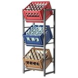 jockcaras Getränkekistenregal für 3 Getränkekisten - Schwarz Metall Getränkeregal, Stabil & Platzsparend Kistenregal mit 3 Ebenen für Bier, Obst, Gemüse, Wasser - Für Wohnzimmer, Küche & Keller