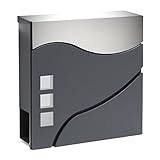 Wiltec Designer Briefkasten V28 Anthrazit und Edelstahl 370 x 105 x 370 mm, Wandbriefkasten mit Schloss, Sichtfenstern und Zeitungsrolle, Postkasten aus pulverbeschichtetem Stahl
