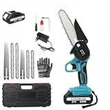 Huzoomtoyz Mini Kettensäge 4 + 6 Zoll, Akku Kettensäge mit Ersatzkette und 1 Akku, Handkettensäge Akku für Gartenarbeit Baumschnitt und Holzschneiden