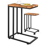 Casaria® Beistelltisch Holz Couch Schwarz 40kg Belastbarkeit 70cm Hoch 50x35cm Tisch Klein mit Rollen Laptop Kaffeetisch C Form Wohnzimmer Nachttisch Gestell aus Metall