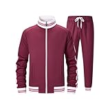 ZPB Herren Trainingsanzug Jogginganzug Sportanzug Fußball Sporthose Männer Hoodie Hose für Gym Tracksuit-Wine Red-L