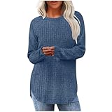Tunika für Damen, Übergröße, Rundhalsausschnitt, Langarm, gestreiftes Design, leicht, locker, lässig, Rundhalsausschnitt, Basic-Oberteil, 02 x Blau, 36