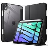JETech Hülle für iPad Mini (A17 Pro 2024 Modell, 7. Generation) / Mini 6 (2021 Modell, 6. Generation) mit Stifthalter, Klare Rückseite Schutzhülle Dünner Ständer Stoßfest Tablet (Schwarz)