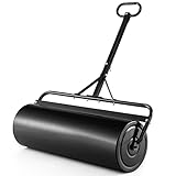 GOPLUS Rasenwalze 63/113L, 90cm Gartenwalze mit Schmutzabweiser, Handwalze befüllbar mit Wasser & Sand, Graswalze Rasenroller Ackerwalze für Garten & Park (Schwarz-113L)
