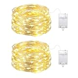 YzzYzz Lichterkette Batterie, 50 LED Lichterkette Innen Batterie, Mini Lichterkette Draht 2 x 5M Silberdraht für Party, Garten, Weihnachten, Halloween, Hochzeit, Beleuchtung Deko (Warmweiß)