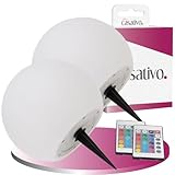 Casativo 2er-Set Solar-LED-Leuchtkugel, Ø 30cm, RGBW mit Fernbedienung, 60 Lu, IP67. Farbwechsel-Lichtkugel für Garten & Terrasse, wetterfest & kabellos